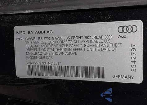2026 Audi A6 z USA, uszkodzony, nr VIN WAU55CFNXTN017517
